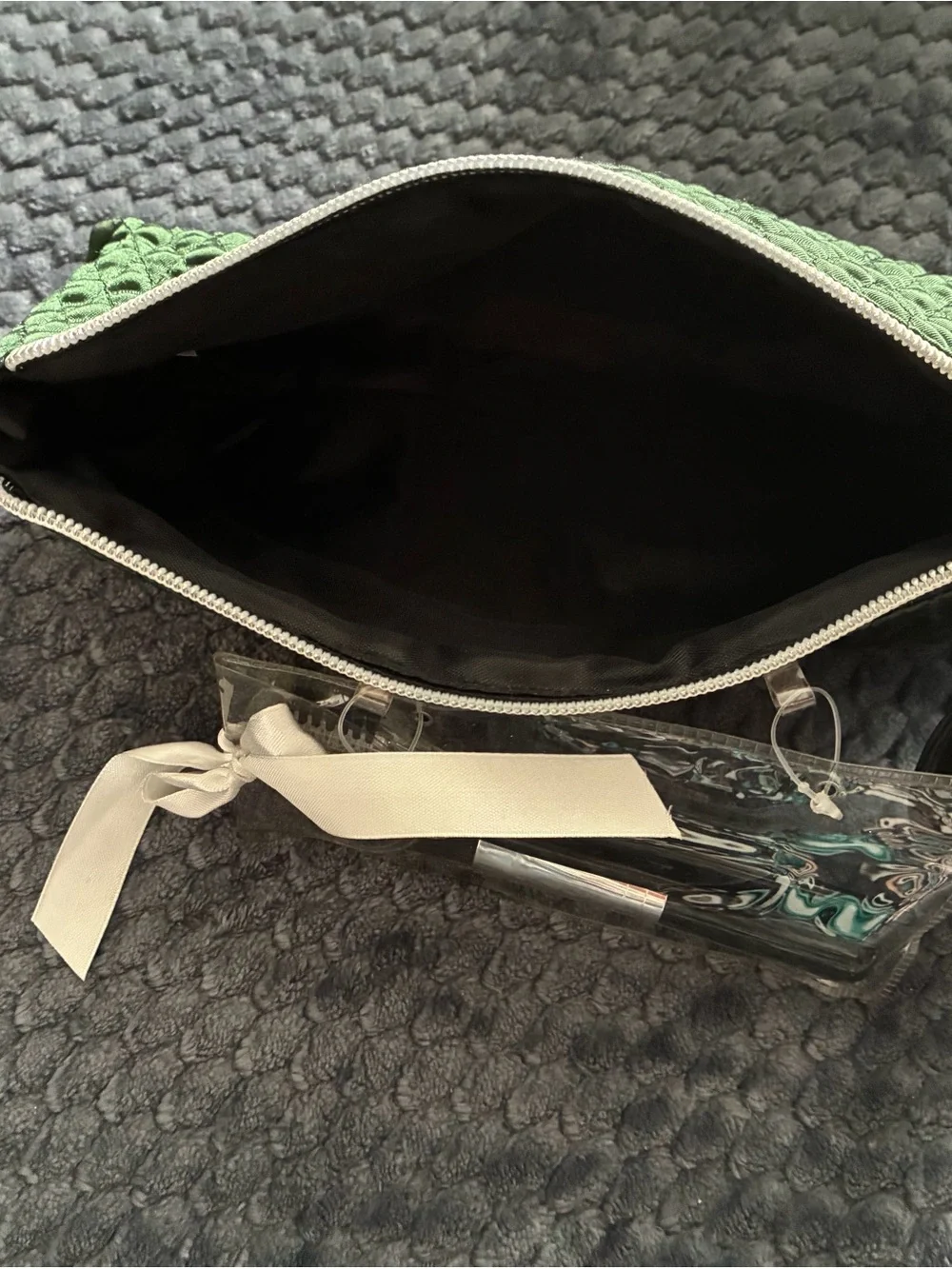 Modella Green Quilted Cosmetic and/or Phone Pouch with Mirror